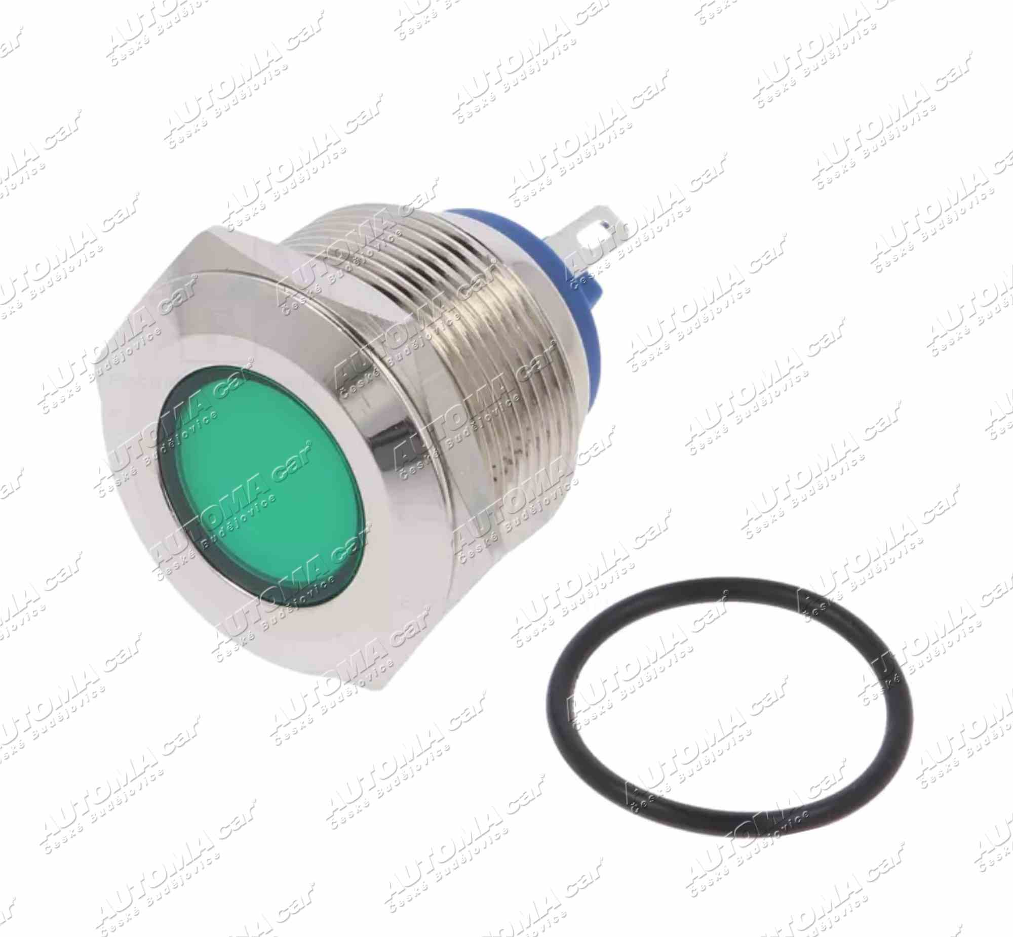 Kontrolka LED 12/24V montážní Ø 22mm zelená, konektory 2,8mm