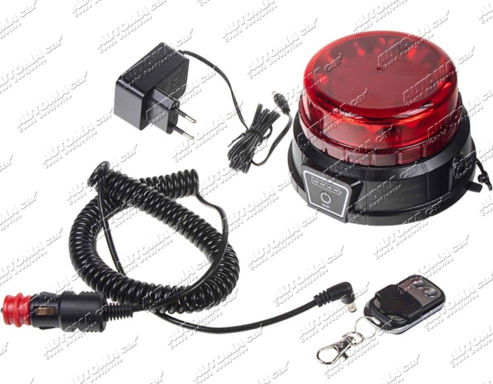 Maják červený magnetický aku včetně nabíječky 12/24V + 230V Ø 130mm výška 80mm