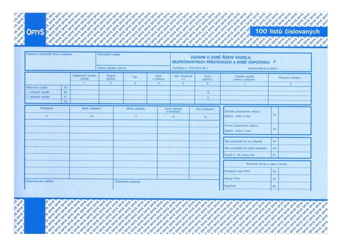 Tiskopis záznam o provozu voz.nákl.dopravy číslovaný