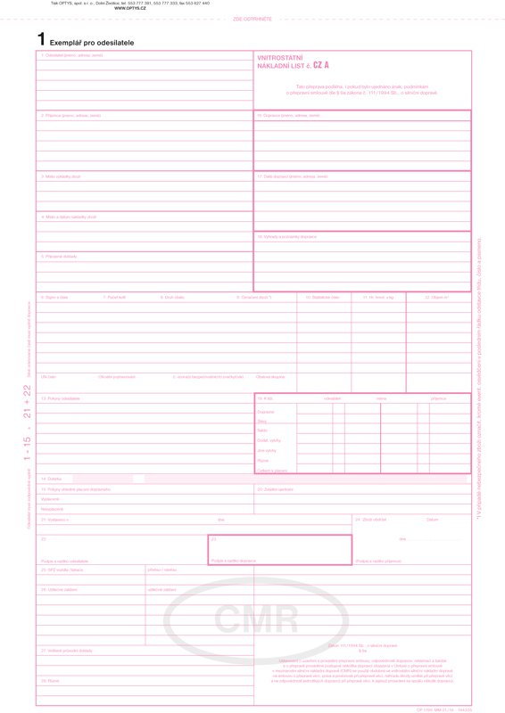 Tiskopis CMR 3.listý vnitrostátní (balení 100 kusů)