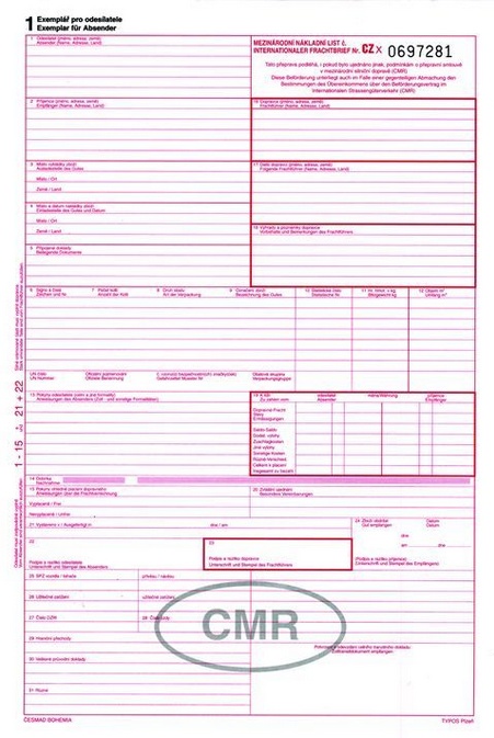 Tiskopis CMR 5.listý mezinárodní (balení 100 kusů)